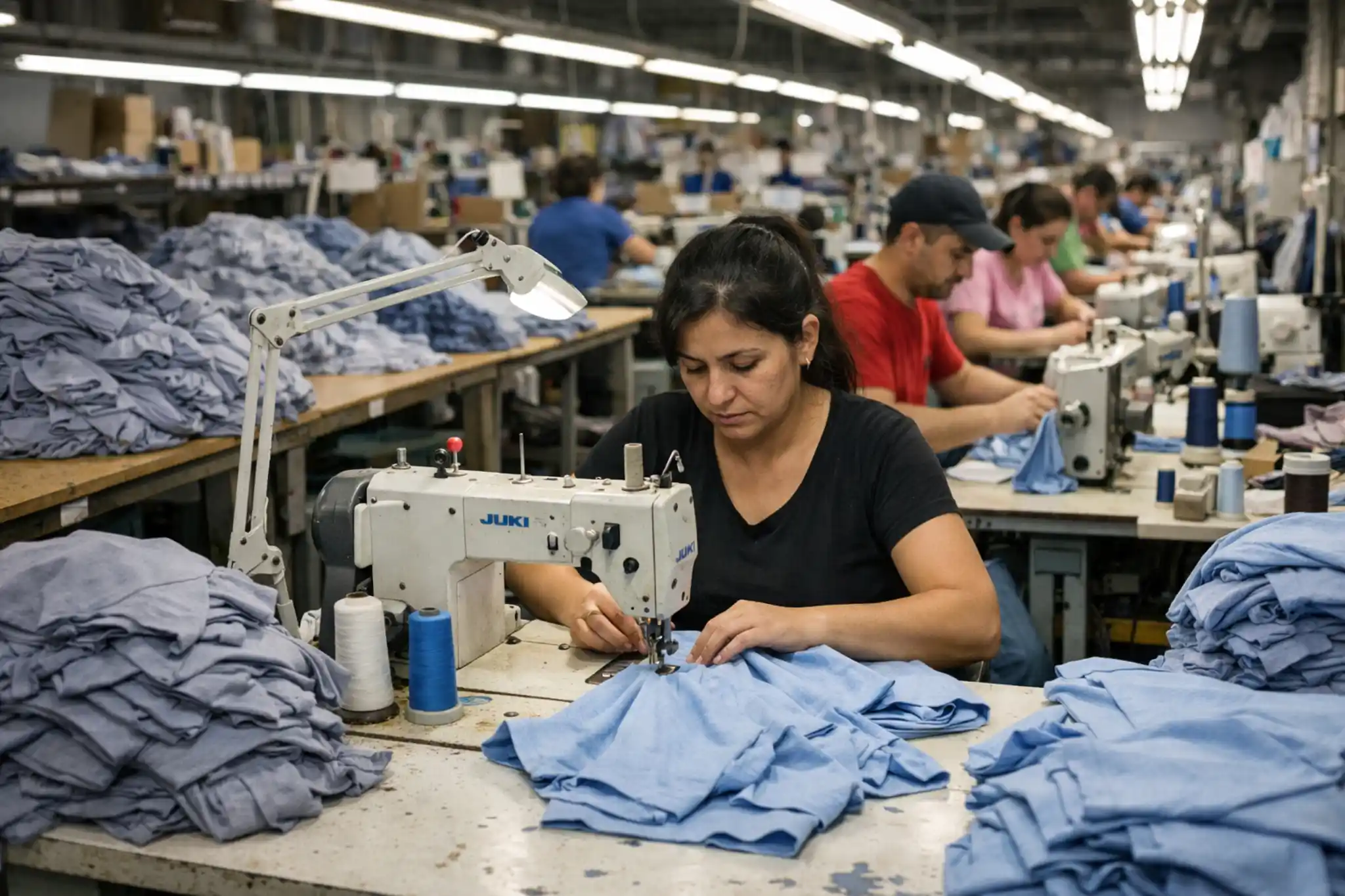Fashion Apparel Clothing | Apparel Sourcing, Fabrics & Garment Production Insights 18 Garment factory sewing line with workers stitching clothing in production process