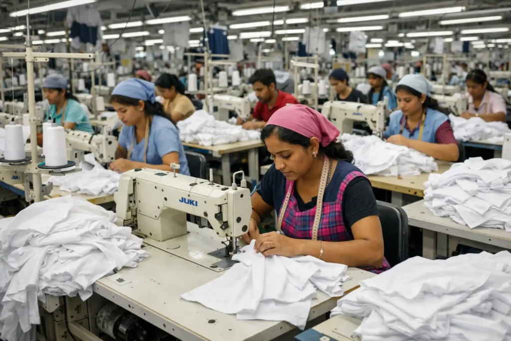 Garment stitching process in factory