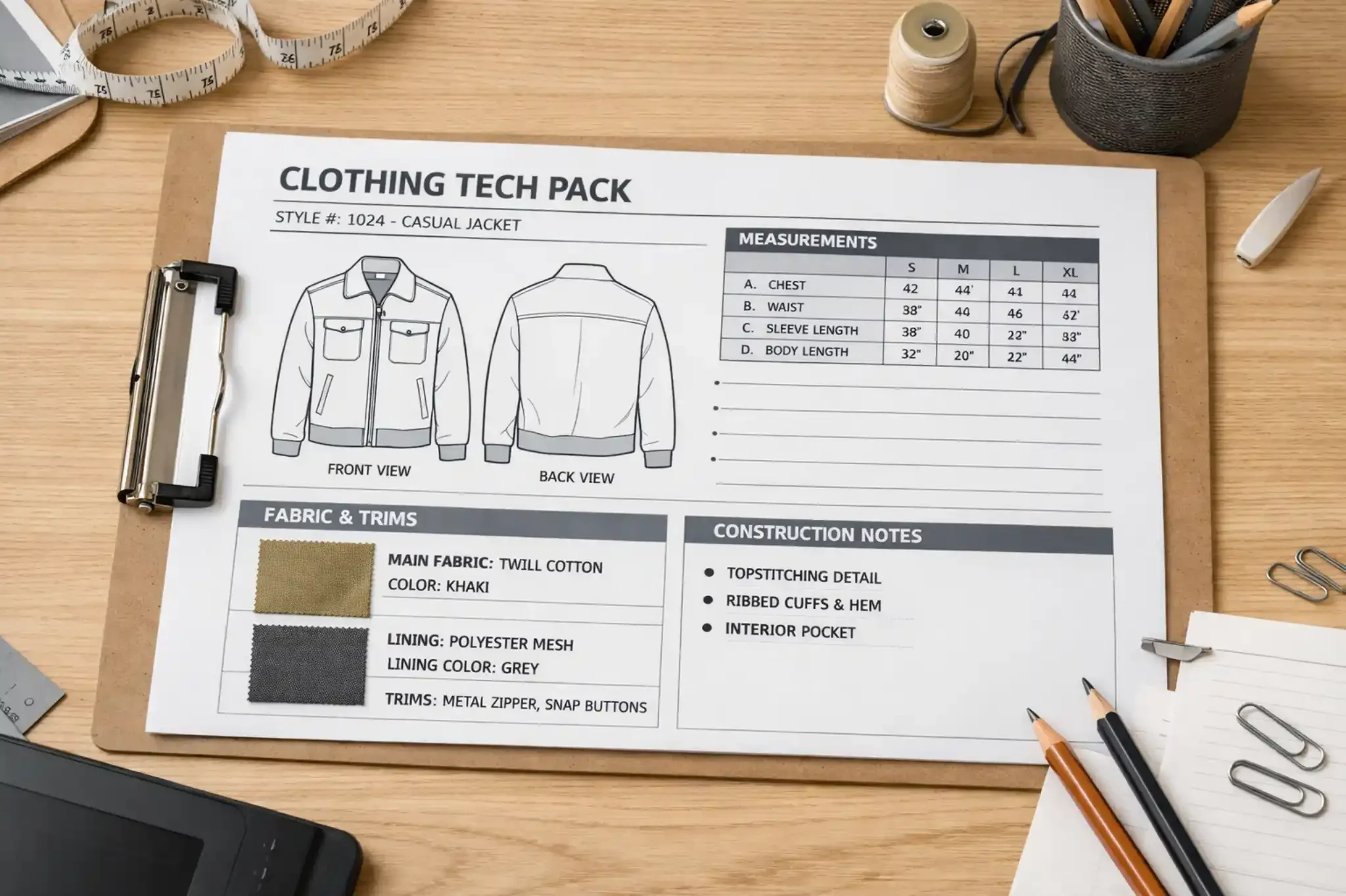 Example of apparel tech pack document